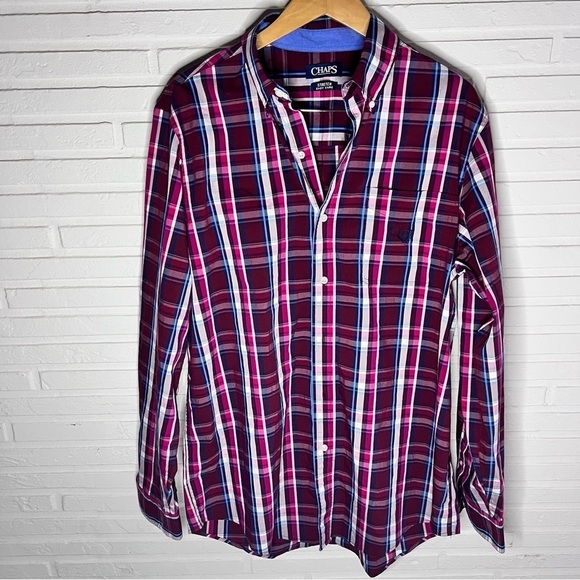 Chaps Red and Blue Long Sleeve Plaid Button Down Shirt, Men’s Size Large - Picture 1 of 8